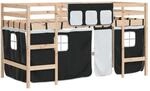 vidaXL Kinderhochbett mit Vorh&auml;ngen Wei&szlig; Schwarz 90x190 cm Kiefernholz 3206973