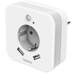 Hama LED-Nachtlicht mit Steckdose 2 USB-Ausg&auml;nge Bewegungs- und Lichtsensor...