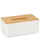 Relaxdays T&uuml;cherbox Kunststoff Bambus Wei&szlig; Mit Bambus Deckel 10 cm x 23 cm x 13 cm