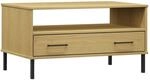 vidaXL Couchtisch OSLO mit Metallbeinen Braun 85x50x45 cm Massivholz