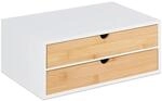 Relaxdays Schubladenbox Bambus MDF Wei&szlig; Natur 2 F&auml;cher 14 cm x 33 cm x 21 cm 2,2 kg