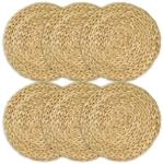 HMF 37230-S6 Tischset Rund Geflochten aus Wasserhyazinthe Platzset Abwaschbar 6er Set