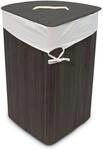 Relaxdays Eckw&auml;schekorb Bambus Schwarz Faltbar mit Deckel 65 cm x 49,5 cm x 37 cm