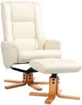 HOMCOM Relaxsessel mit Hocker Liegefunktion Wippfunktion Kunstleder Cremewei&szlig;
