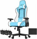KESSER Gaming Stuhl Ergonomisch mit Kopfst&uuml;tze 150 kg Belastbar Hellblau Wei&szlig;
