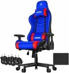 KESSER Gaming Stuhl Ergonomisch mit Kopfst&uuml;tze 150 kg Belastbar Blau Rot