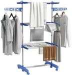 HOMCOM W&auml;schetrockner mit Rollen Seitenfl&uuml;gel Stahl Blau 80/142 x 55 x 152 cm
