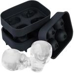 Relaxdays Eisw&uuml;rfelform Silikon Schwarz Totenkopf 2er Set 4,5 cm x 8,5 cm x 11,5 cm