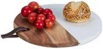 Relaxdays Schneidebrett Holz Marmor Natur Wei&szlig; mit Schlaufe &oslash; 25 cm 1 kg