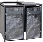 MCW 2er M&uuml;lltonnenverkleidung J82 Marmor-Optik Dunkel 117x132x80cm