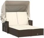 vidaXL Doppel-Sonnenliege mit Dach und Auflagen Braun Poly Rattan 110 x 180/201 x 149