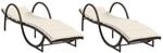 vidaXL Sonnenliegen 2 Stk. mit Auflagen Braun Poly Rattan 60 x 199 x 42 cm