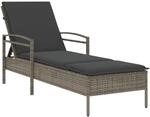 vidaXL Sonnenliege mit Auflage Grau 63x200x81 cm Poly Rattan