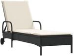 vidaXL Sonnenliege mit Rollen und Auflage Schwarz Poly Rattan