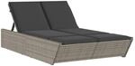vidaXL Doppel-Sonnenliege mit Kissen Grau Poly Rattan 118 x 200 x 50,5/62,5/73,5/83