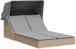 vidaXL Doppel-Sonnenliege mit Dach und Auflagen Beige Poly Rattan 108 x 236 x...