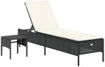 vidaXL Sonnenliege mit Tisch und Auflage Schwarz Poly-Rattan