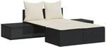 vidaXL Doppel-Sonnenliege mit Kissen Schwarz Poly Rattan 104 x 162 x 30 cm