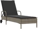 vidaXL Sonnenliege mit Rollen und Auflage Grau Poly Rattan