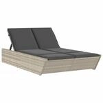 vidaXL Doppel-Sonnenliege mit Kissen Hellgrau Poly Rattan 118 x 200 x