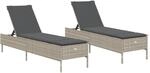 vidaXL Sonnenliegen mit Auflagen 2 Stk. Hellgrau Poly Rattan 198 x 55 cm
