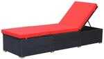 vidaXL Sonnenliege mit Auflage Poly Rattan Schwarz und Rot