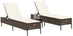vidaXL Sonnenliegen mit Auflagen 2 Stk. Braun Poly Rattan