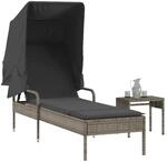 vidaXL Sonnenliege mit Dach und Tisch Grau Poly Rattan