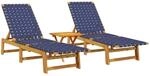 vidaXL Sonnenliegen 2 Stk. mit Tisch Dunkelblau Massivholz Akazie