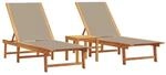 vidaXL Sonnenliegen 2 Stk. mit Tisch Taupe Massivholz Akazie Textilene