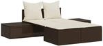vidaXL Doppel-Sonnenliege mit Auflagen Braun Poly Rattan 104 x 162 x 30 cm