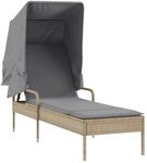 vidaXL Sonnenliege mit Dach Beige Poly Rattan 62 x 200 x 130 cm