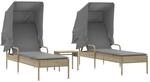 vidaXL Sonnenliegen 2 Stk. mit Dach und Tisch Beige Poly Rattan 62 x 200 x 130...
