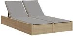 vidaXL Doppel-Sonnenliege mit Auflagen Beige Poly Rattan 123 x 200 x 28/46/61/72 cm