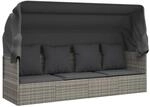 vidaXL Outdoor-Loungebett mit Dach und Kissen Grau Poly Rattan 319568