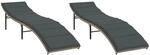 vidaXL Sonnenliegen 2 Stk. mit Auflagen Hellgrau Poly Rattan 55 x 199 x 50/68/82/89
