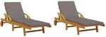 vidaXL Sonnenliegen 2 Stk. mit Auflagen 200x68x83 cm Massivholz Akazie
