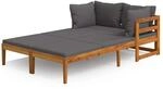 vidaXL Sonnenliegen mit Dunkelgrauen Kissen 2 Stk. Akazienholz