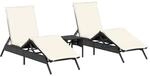 vidaXL Sonnenliegen 2 Stk. mit Tisch Schwarz Poly Rattan 170/200 x 59 x