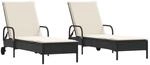 vidaXL Sonnenliegen mit Auflagen 2 Stk. Schwarz Poly Rattan