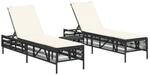 vidaXL Sonnenliegen 2 Stk. mit Tisch Schwarz Poly Rattan