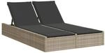 vidaXL Doppel-Sonnenliege mit Kissen Hellgrau Poly Rattan
