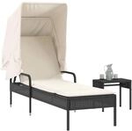 vidaXL Sonnenliege mit Dach und Tisch Schwarz Poly Rattan