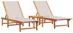 vidaXL Sonnenliegen 2 Stk. mit Tisch Grau Massivholz Akazie Textilene
