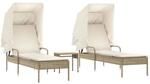 vidaXL Sonnenliegen 2 Stk. mit Dach und Tisch Beige 62 x 200 x 130 cm Poly...