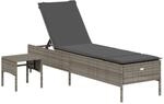 vidaXL Sonnenliege mit Tisch und Auflage Grau Poly Rattan