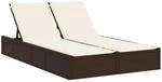 vidaXL Doppel-Sonnenliege mit Auflagen Braun Poly Rattan 123 x 200 x 28/46/61/72 cm