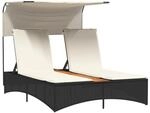 vidaXL Doppel-Sonnenliege mit Dach und Auflagen Schwarz Poly Rattan 136 x 202 x 140