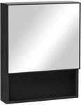 Kleankin Spiegelschrank mit 2 Innenb&ouml;den Glas Schwarz 46 x 13,5 x 58 cm