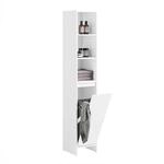 SoBuy Hochschrank mit W&auml;schesack W&auml;scheschrank Badezimmer Schrank Wei&szlig; BZR158-W
